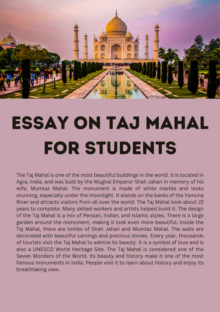 Essay On Taj Mahal for Students (150 Words)